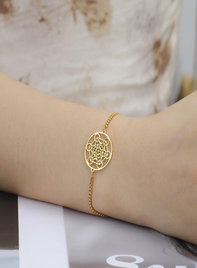 EUEAVAN Metatron Cube Sacred Geometry Bracelet Cosmic Symbol Metatron Pendant Art Flower of Life Stainless Steel Jewelry Woman (A-gold) - Image 2