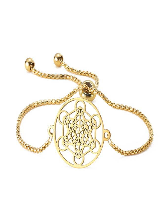 EUEAVAN Metatron Cube Sacred Geometry Bracelet Cosmic Symbol Metatron Pendant Art Flower of Life Stainless Steel Jewelry Woman (A-gold) - Image 1