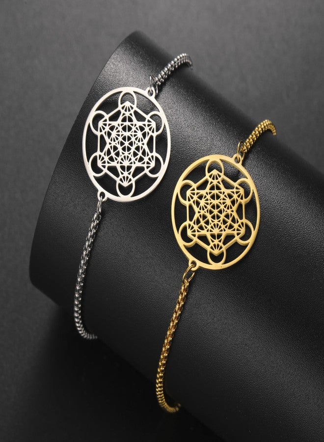 EUEAVAN Metatron Cube Sacred Geometry Bracelet Cosmic Symbol Metatron Pendant Art Flower of Life Stainless Steel Jewelry Woman (A-gold) - Image 5