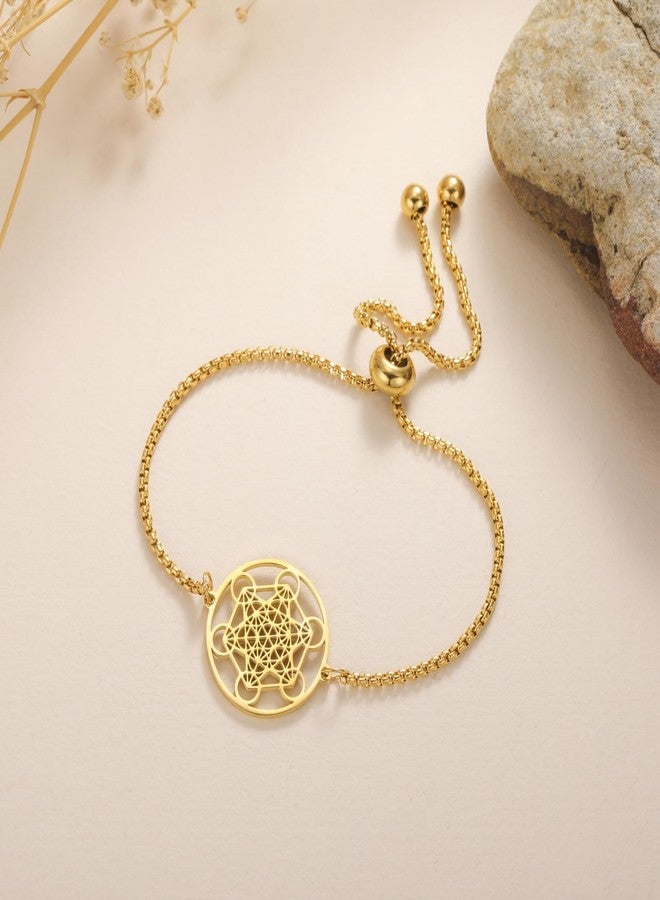 EUEAVAN Metatron Cube Sacred Geometry Bracelet Cosmic Symbol Metatron Pendant Art Flower of Life Stainless Steel Jewelry Woman (A-gold) - Image 4