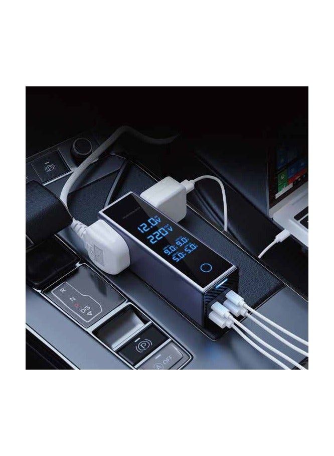 Powerology Dual AC Socket Car Power Inverter 300W / PD 36W Car Charger / Multi Port Device Charger / Simultaneous Charging / Voltage Monitor Display / 220V AC Output Voltage - Grey - Image 2