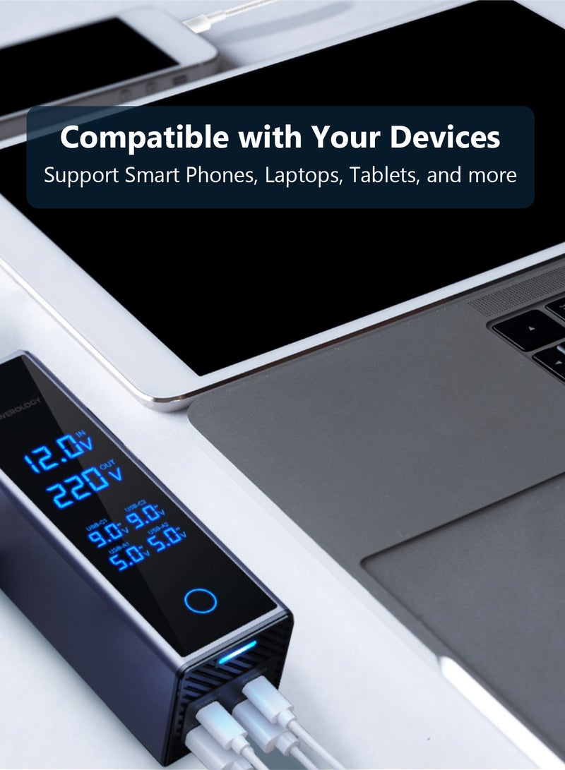 باورولوجي محول طاقة للسيارة بمقبس تيار متردد مزدوج 300 وات / شاحن سيارة PD 36 وات / شاحن أجهزة متعدد المنافذ / شحن متزامن / شاشة مراقبة الجهد / جهد خرج 220 فولت تيار متردد - رمادي - Image 5