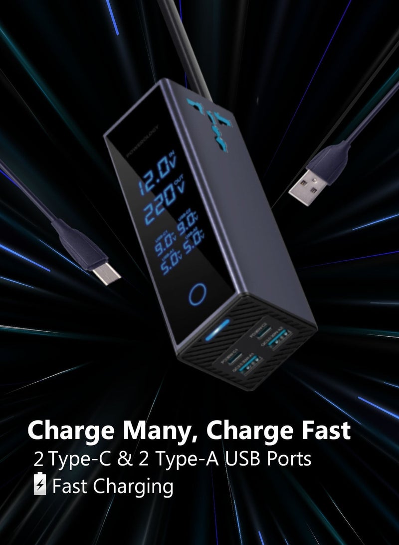 باورولوجي محول طاقة للسيارة بمقبس تيار متردد مزدوج 300 وات / شاحن سيارة PD 36 وات / شاحن أجهزة متعدد المنافذ / شحن متزامن / شاشة مراقبة الجهد / جهد خرج 220 فولت تيار متردد - رمادي - Image 3