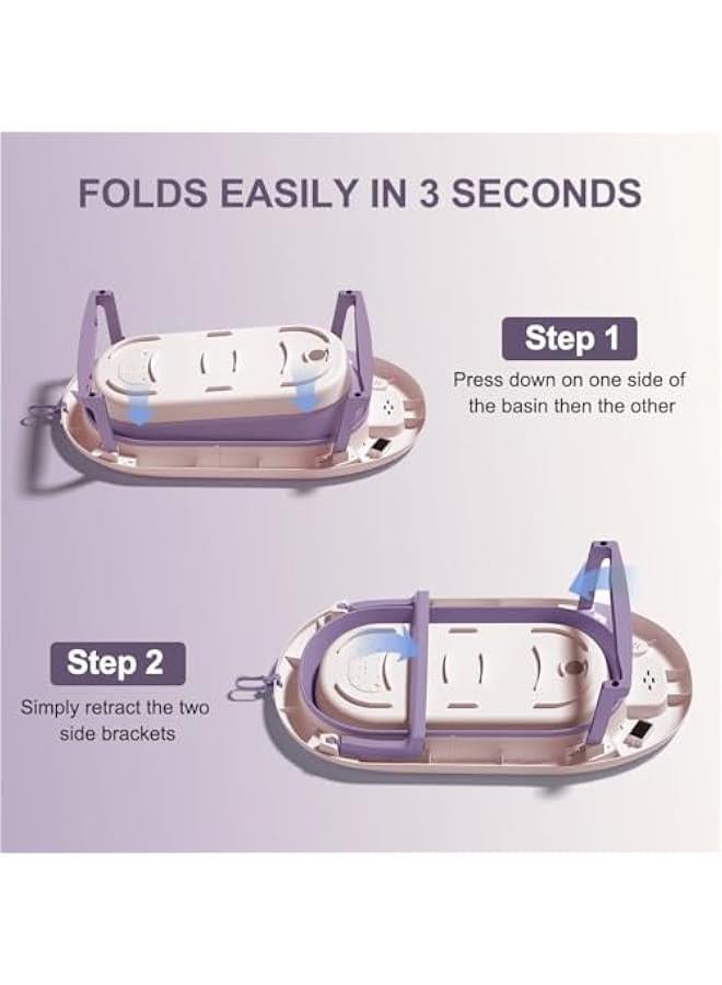 هوكور اي بين مجموعة حوض استحمام للاطفال قابلة للطي مع ميزان حرارة حساس لدرجة الحرارة، وسادة حمام. حوض استحمام كبير امن للجلوس للاطفال حديثي الولادة والاطفال الصغار (احمر كاميليا) - Image 3