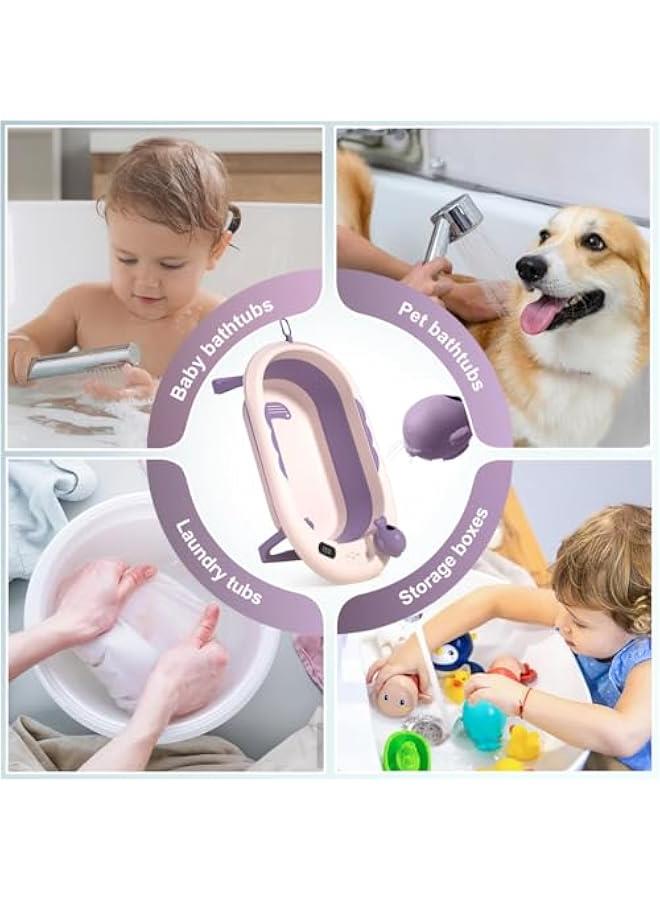 هوكور اي بين مجموعة حوض استحمام للاطفال قابلة للطي مع ميزان حرارة حساس لدرجة الحرارة، وسادة حمام. حوض استحمام كبير امن للجلوس للاطفال حديثي الولادة والاطفال الصغار (احمر كاميليا) - Image 5