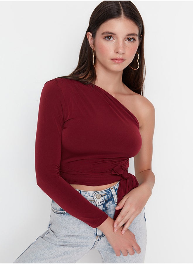 Claret Red Slim Tie Detailed Single Sleeve Crop Stretchy Knitted Blouse TWOAW23BZ00094 - pzsku/Z69BFE134E26432EFB29AZ/45/_/1730941491/8cff59a6-7044-4e38-bf4f-3a20ea51119e