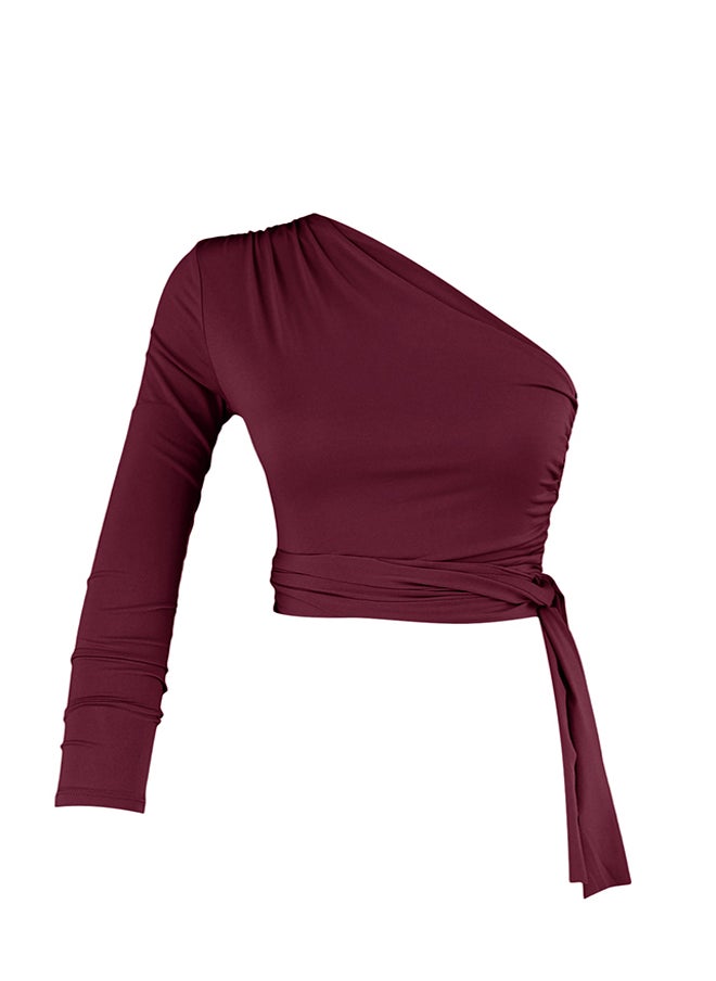 Claret Red Slim Tie Detailed Single Sleeve Crop Stretchy Knitted Blouse TWOAW23BZ00094 - pzsku/Z69BFE134E26432EFB29AZ/45/_/1730941495/70a68212-d80e-4d33-9351-ab93c699d31c