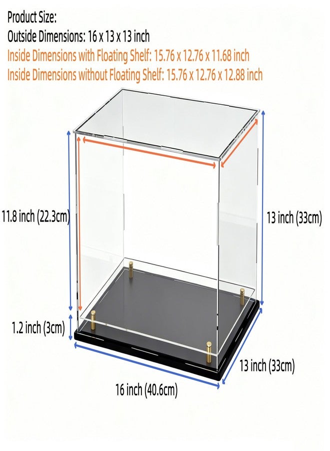 UoYeet Acrylic Display Case with Floating Shelf & Thick Base - UV-Protected Collectible Showcase for Souvenirs, Figurines, and Memorabilia (16" Lx13 Wx13 H) - Image 2