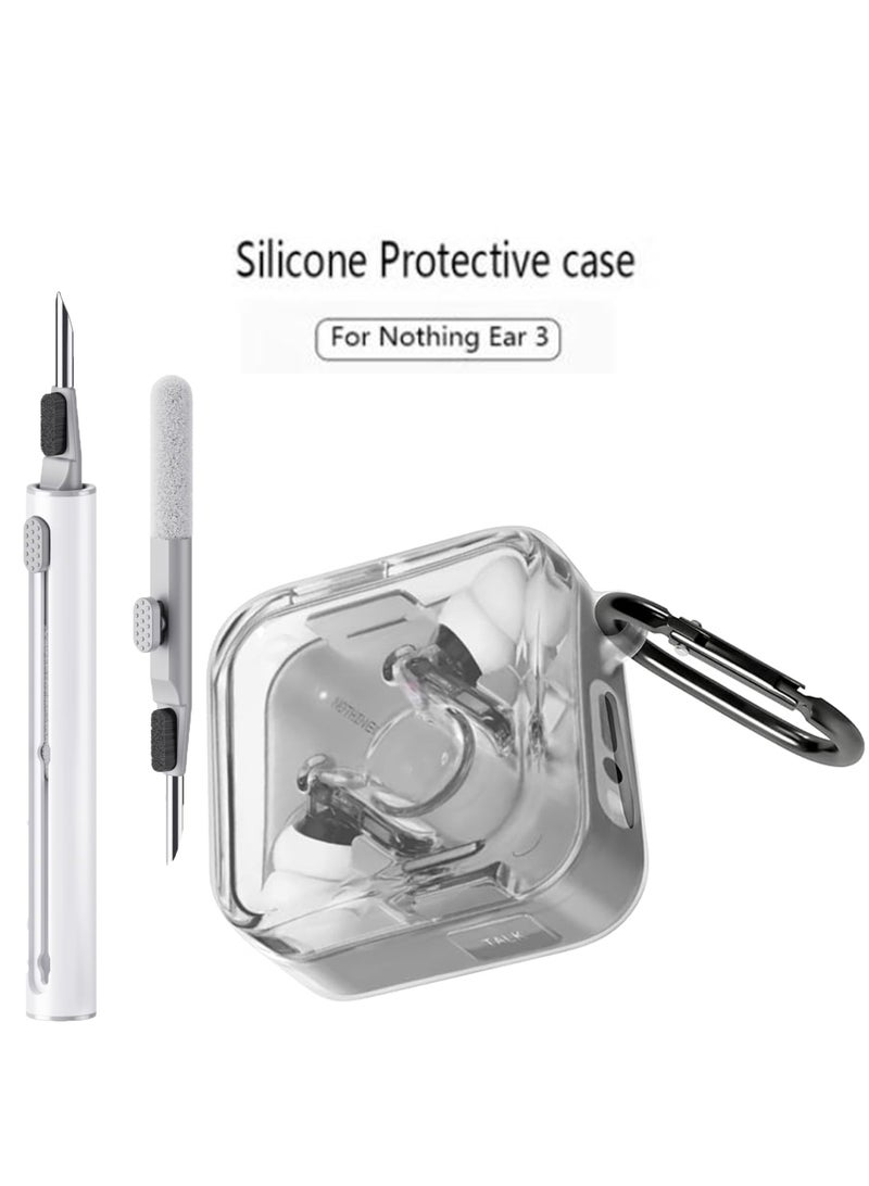 Case for Nothing Ear 3, Soft Silicone Protective Portable Scratch Shock Resistant Shell with Cleaner Kit & Carabiner for Nothing Ear3-Transparent - Image 1