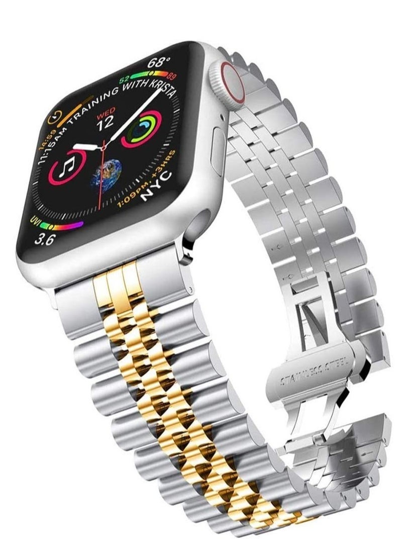 ELTRAZONE Ultra Thin Stainless Steel Metal Wristband Strap for Apple Watch 42/44/45/49mm, Replacement Bracelet Band Compatible with Apple Watch Series Ultra 8/7/6/5/4/3/2/1/SE - Image 1