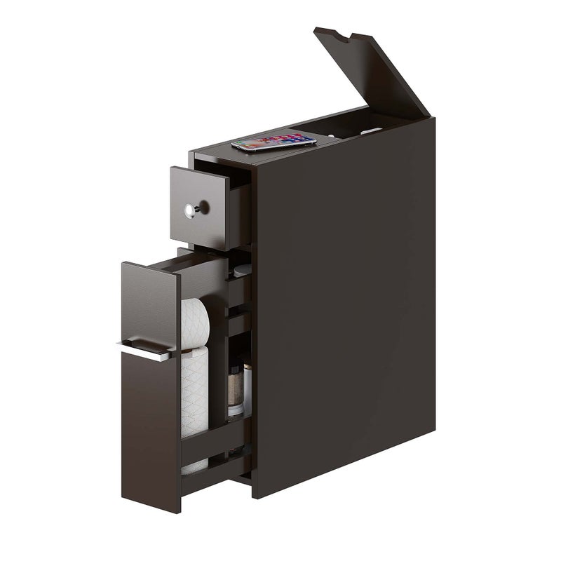 Spirich Slim Bathroom Storage Cabinet Free Standing Toilet Paper Holder Bathroom Cabinet Slide Out Drawer Espresso