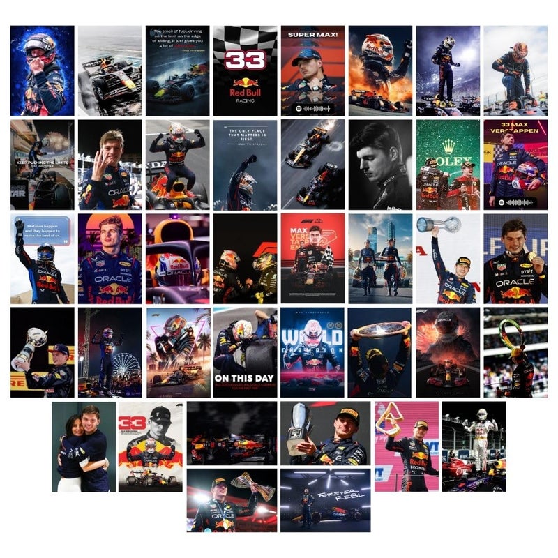 auraposter Paper Max Verstappen Poster (Set Of 40),Formula One Max Verstappen Mini Posters (15 X10 Cm),Red Bull F1 Poster Posters For Wall, Bedroom, Living Room,Formula 1 Posters,Glue Dots Included - Image 1
