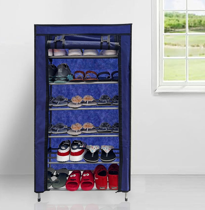 SANAMSTORE Multi Utility 6 Layer Metal Pipe with Non-Woven 100GSM Fabric Cover Shoe/Cloth/Toy/Books Rack-Dark Blue - Image 1