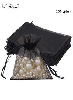 Unique 100Pcs Package 8 x 10CM Sheer Drawstring Organza Jewelry Pouches Wedding Party Favor Gift Bags, Little Mesh Gift Pouches Mini Candy Bags for Small Presents Jewelry Earrings（Black）  - Image 1