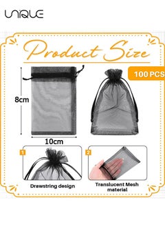 Unique 100Pcs Package 8 x 10CM Sheer Drawstring Organza Jewelry Pouches Wedding Party Favor Gift Bags, Little Mesh Gift Pouches Mini Candy Bags for Small Presents Jewelry Earrings（Black）  - Image 2