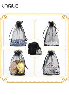 Unique 100Pcs Package 8 x 10CM Sheer Drawstring Organza Jewelry Pouches Wedding Party Favor Gift Bags, Little Mesh Gift Pouches Mini Candy Bags for Small Presents Jewelry Earrings（Black）  - Image 4