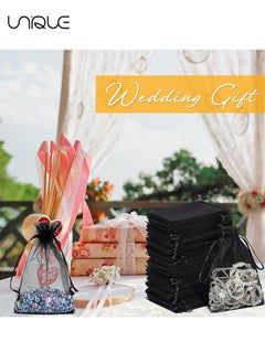 Unique 100Pcs Package 8 x 10CM Sheer Drawstring Organza Jewelry Pouches Wedding Party Favor Gift Bags, Little Mesh Gift Pouches Mini Candy Bags for Small Presents Jewelry Earrings（Black）  - Image 5