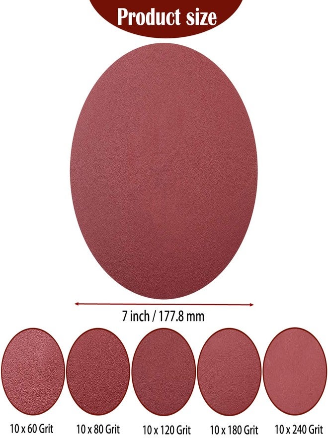 Tonmp 50 PCS 7 Inch Sanding Discs Set - 60 80 120 180 240 Grits Sandpaper, 7" Hook-and-Loop Aluminum Oxide Abrasive Sander Paper for Random Orbit Floor Drywall Sander - Image 2