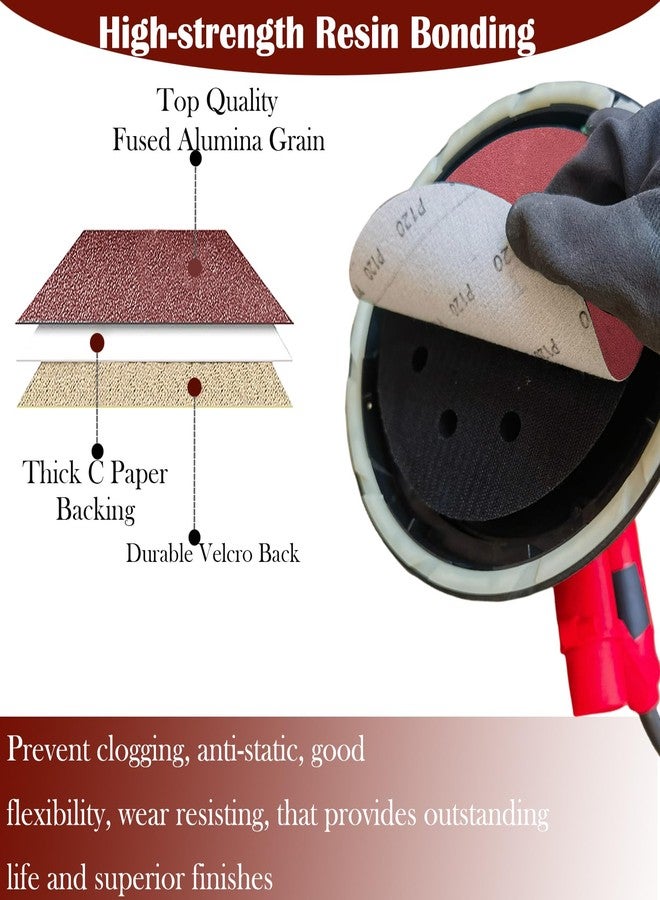 Tonmp 50 PCS 7 Inch Sanding Discs Set - 60 80 120 180 240 Grits Sandpaper, 7" Hook-and-Loop Aluminum Oxide Abrasive Sander Paper for Random Orbit Floor Drywall Sander - Image 4