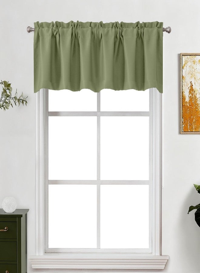 Lecloud Sage Green Valance for Windows 16 Inch Length, Privacy Thermal Insulated Room Darkening Small Curtains, Farmhouse Rod Pocket Drapes for Bathroom Cabinet Camper RV Bunk, 60" W x 16" L 1 Panel - Image 1