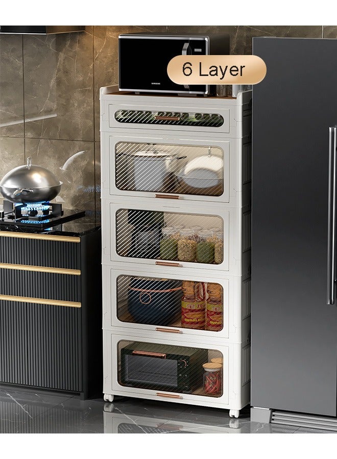 NKX 6 Layers Foldable Flip Type Kitchen and Bathroom Cabinet with Wheels  - Image 1