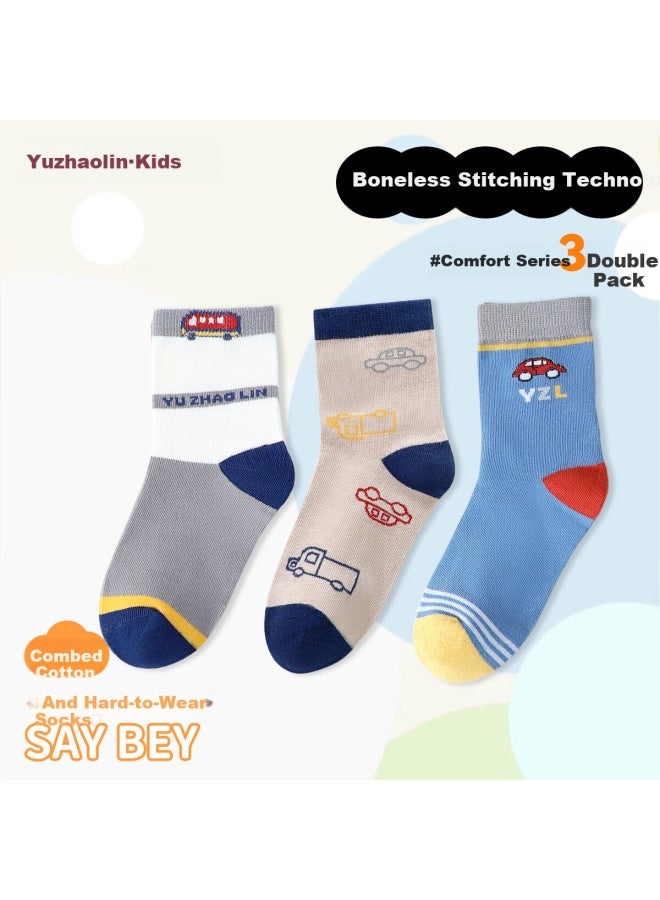 Yuzhaolin Children's Socks Spring Summer Boys And Girls Cotton Socks Middle And Large Children's Casual Mid-tube Socks 3 Pairs Pack - Image 2