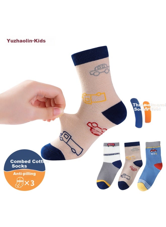 Yuzhaolin Children's Socks Spring Summer Boys And Girls Cotton Socks Middle And Large Children's Casual Mid-tube Socks 3 Pairs Pack - Image 1