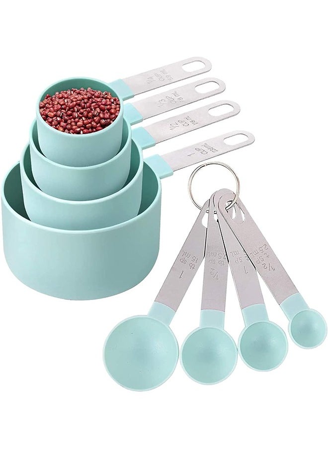 Arabest - Measuring Cups and Spoons Set of 8 Pieces, Nested Measuring Cup with Stainless Steel Handle for Dry and Liquid Ingredients (Lake Blue) - Image 1