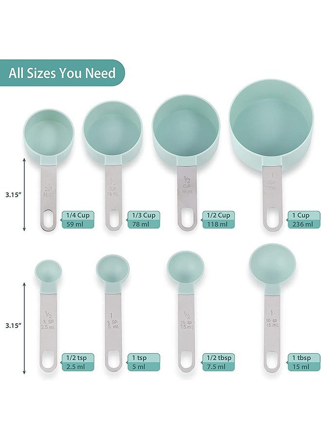 Arabest - Measuring Cups and Spoons Set of 8 Pieces, Nested Measuring Cup with Stainless Steel Handle for Dry and Liquid Ingredients (Lake Blue) - Image 1