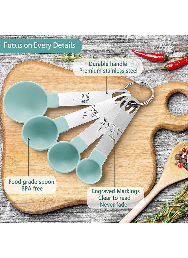 Arabest - Measuring Cups and Spoons Set of 8 Pieces, Nested Measuring Cup with Stainless Steel Handle for Dry and Liquid Ingredients (Lake Blue) - Image 1
