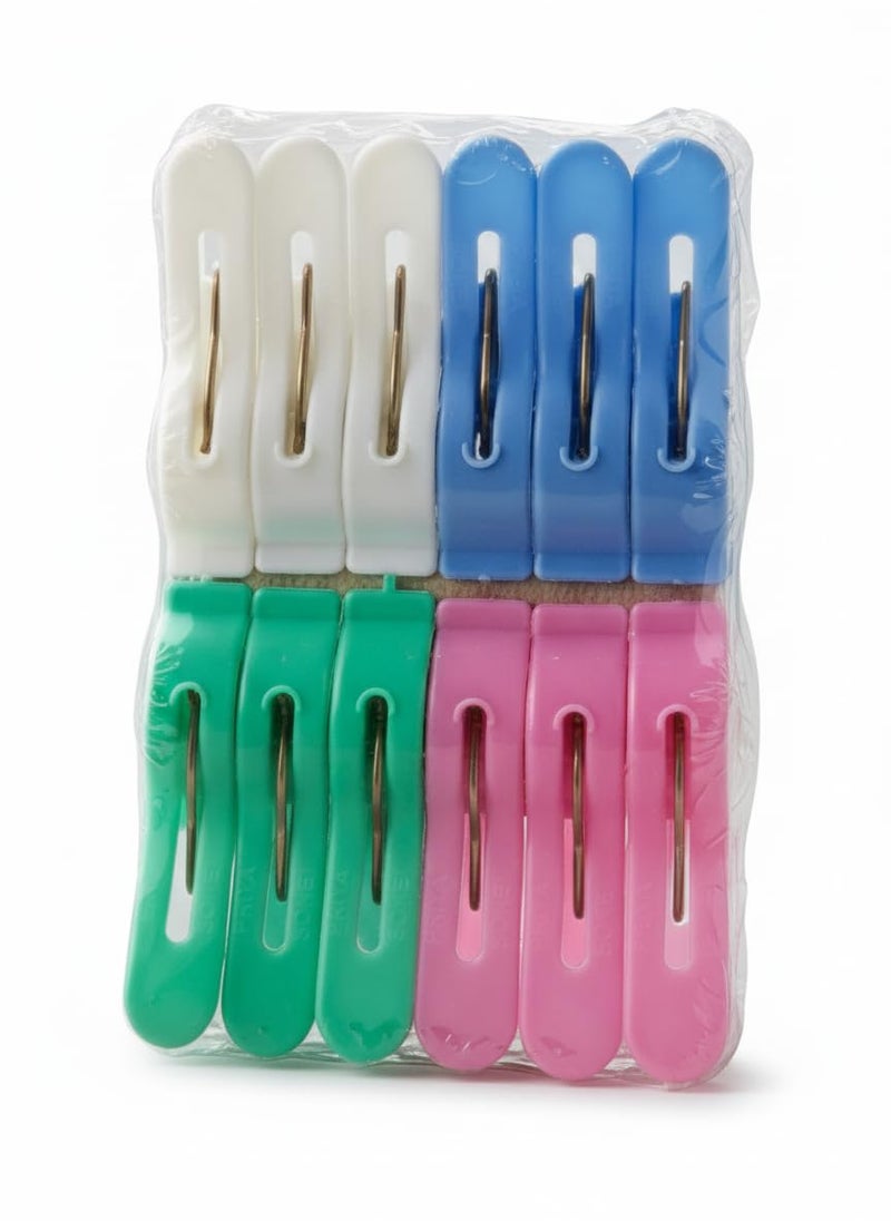 Prokart Cloth Clips for Drying Clothes Plastic Clips Big Size Plastic Pegs for Hanging Drying Clothing on Strings Multipupose Heavy Duty, Pegs for Hanger (Multicolor, Pack of 12 Pieces) - Image 1