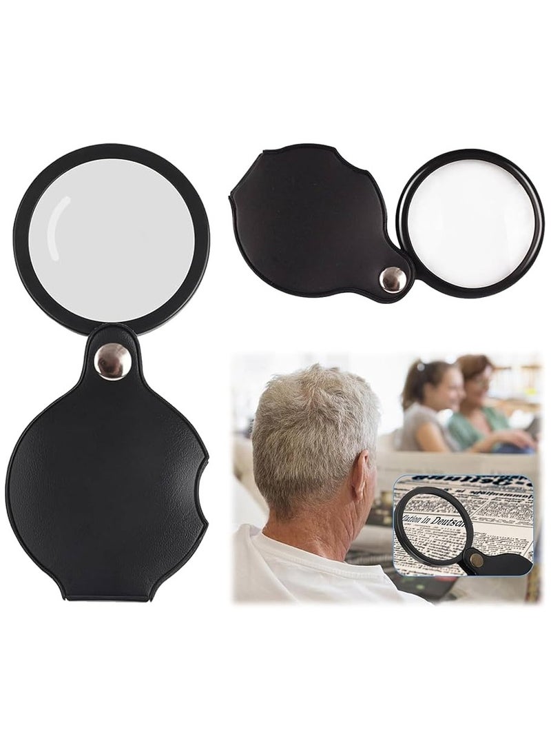 8X Pocket Magnifying Glasses, Portable Magnifier for Hobbies Reading, Small (Diameter 1.96In) Handheld Folding Glass with Rotating Leather Protective Cover, 8X Optical Glass Lens for Adults Seniors - Image 1