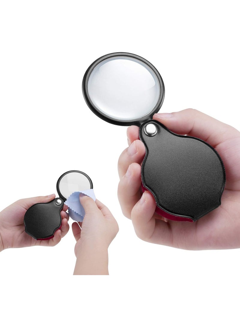 8X Pocket Magnifying Glasses, Portable Magnifier for Hobbies Reading, Small (Diameter 1.96In) Handheld Folding Glass with Rotating Leather Protective Cover, 8X Optical Glass Lens for Adults Seniors - Image 2