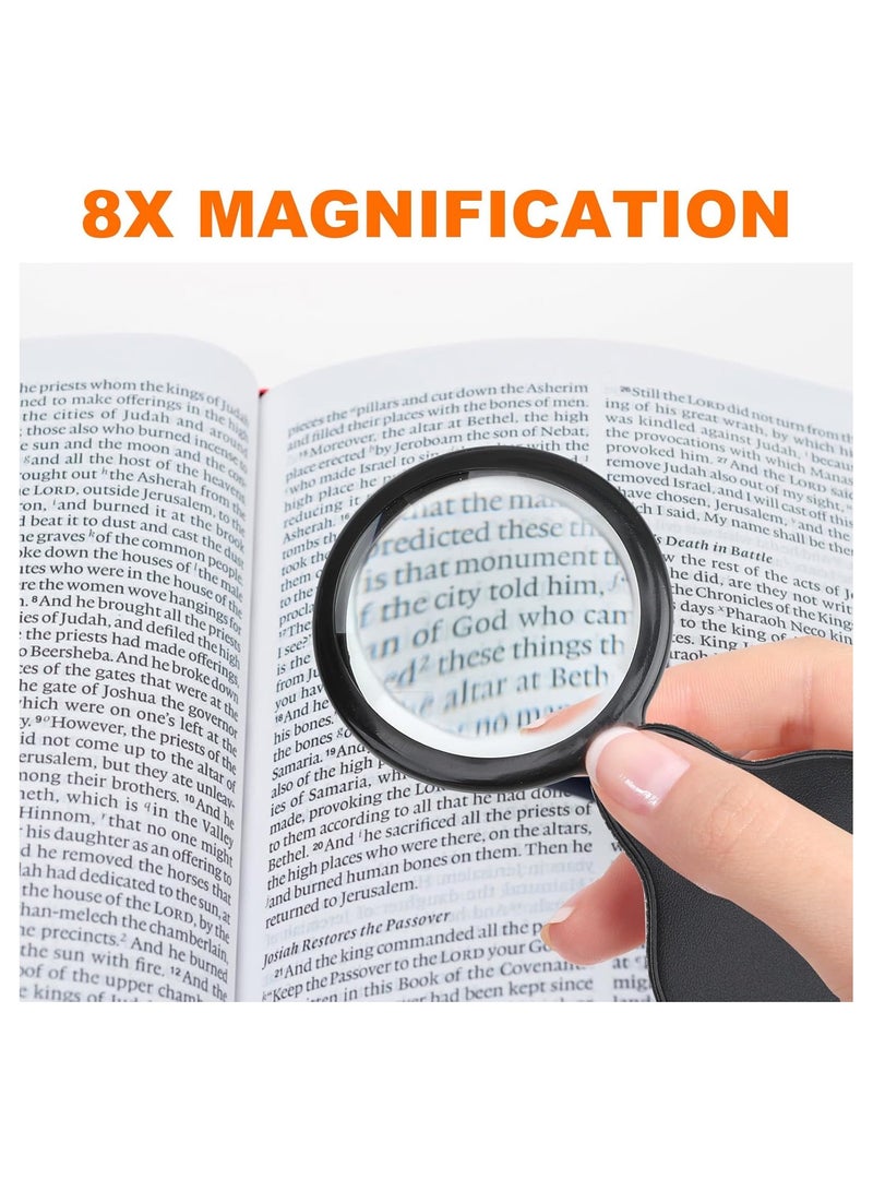 8X Pocket Magnifying Glasses, Portable Magnifier for Hobbies Reading, Small (Diameter 1.96In) Handheld Folding Glass with Rotating Leather Protective Cover, 8X Optical Glass Lens for Adults Seniors - Image 4