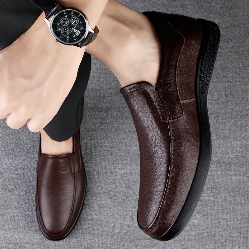 Leather Cowhide Casual Leather Shoes Soft Leather Soft Sole Slip-In Shoes Breathable Hollow Men'S Shoes - Image 4