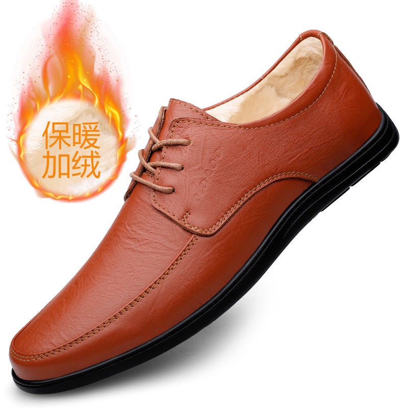 Leather Cowhide Casual Leather Shoes Soft Leather Soft Sole Slip-In Shoes Breathable Hollow Men'S Shoes - Image 1