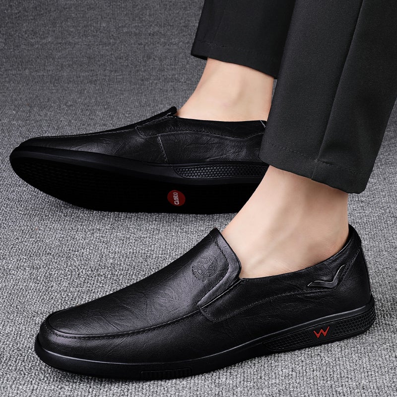 Leather Cowhide Casual Leather Shoes Soft Leather Soft Sole Slip-In Shoes Breathable Hollow Men'S Shoes - Image 2