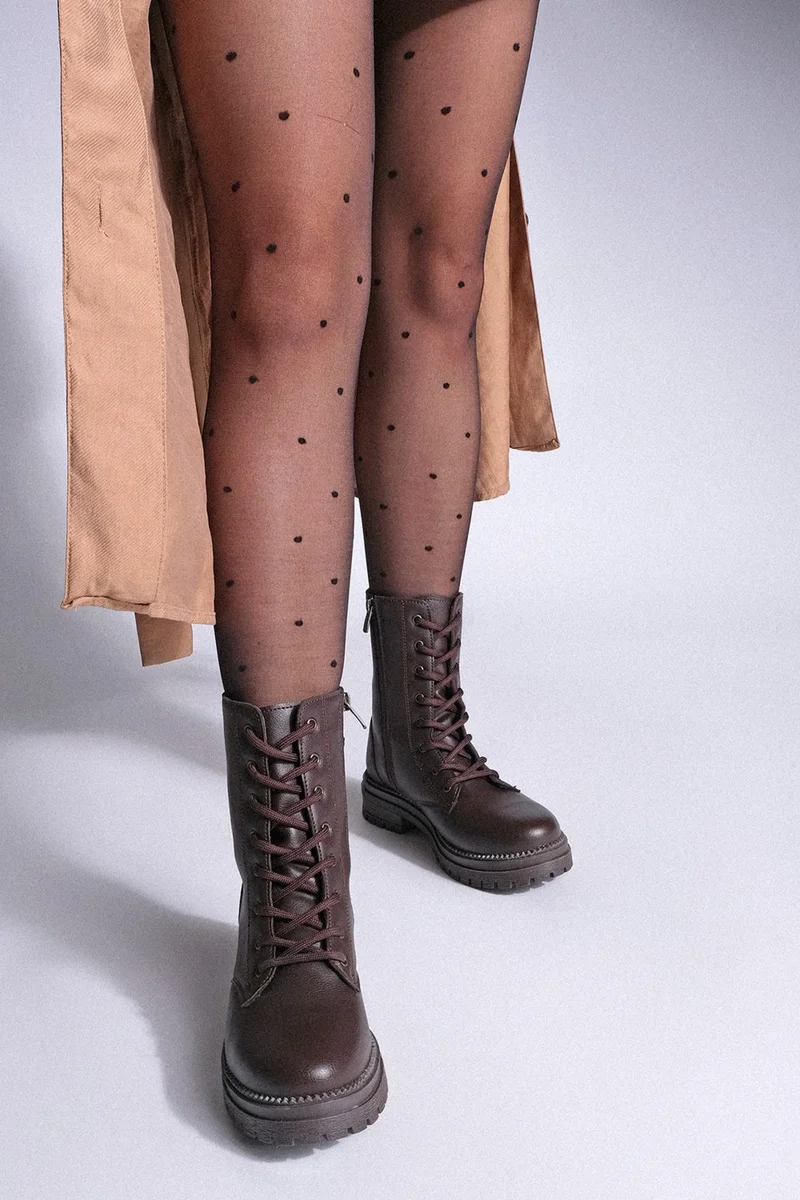 مارجين Margin Women's Boots Boots Zippered Lace-Up Serrated Sole Celare