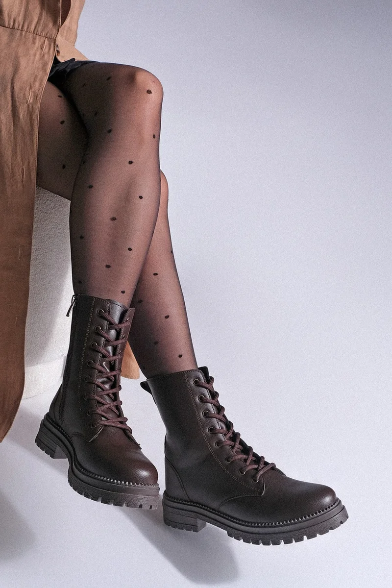 MARJIN Margin Women's Boots Boots Zippered Lace-Up Serrated Sole Celare