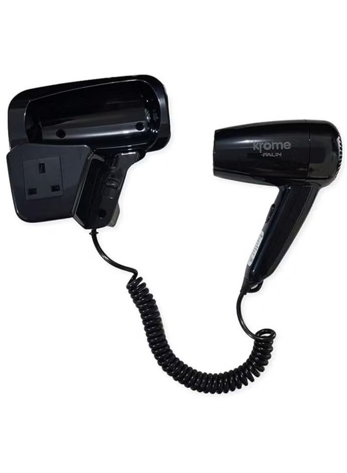 كروم مجفف شعر فندقي قوة 1300 وات مع مخرج طاقة ثلاثي (اسود) يمكن تركيبه على الجدار - Image 3