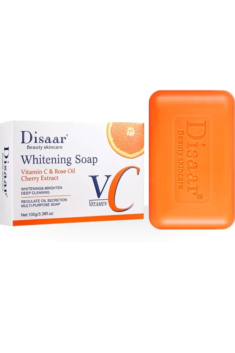 Disaar صابون تفتيح فيتامين C بوزن 100 جرام مع زيت الورد ومستخلص الكرز لتنظيف عميق وتنظيم إفراز الزيت صابون متعدد الاستخدامات يقلل التجاعيد للعناية بالبشرة صابون تفتيح فيتامين C - Image 1
