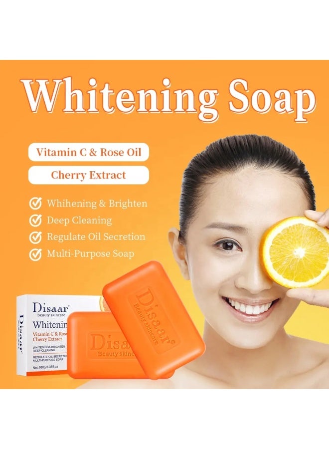 Disaar صابون تفتيح فيتامين C بوزن 100 جرام مع زيت الورد ومستخلص الكرز لتنظيف عميق وتنظيم إفراز الزيت صابون متعدد الاستخدامات يقلل التجاعيد للعناية بالبشرة صابون تفتيح فيتامين C - Image 4