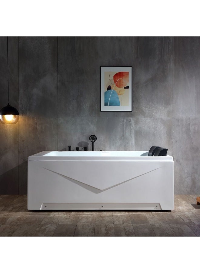 DANUBE HOME Milano Turbo Massage Bathtub â€“ Luxury Whirlpool Soaking Tub with Massage Jets | Modern Acrylic Bathtub, Deep Soak, Relaxing Spa Experience for Bathroom L 180 x W120 x H67 W/ Matt Black Mixer - Image 3