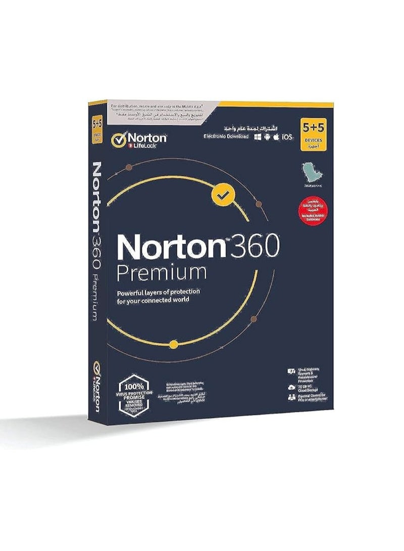 Norton By Symantec NORTON 360 PREMIUM 75GB 1 USER 10 DEVICEs 1 Year - Image 1