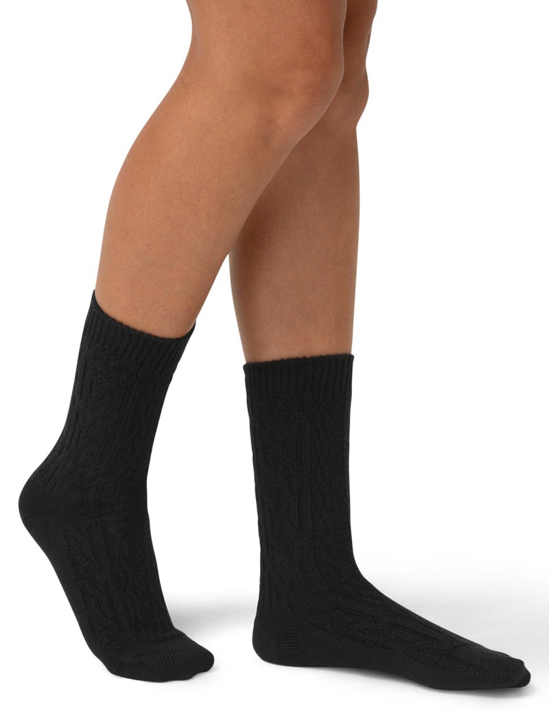 HUE Women's Crew Length Boot Socks, 2 Pair Pack, Black Cable, One Size - Image 4