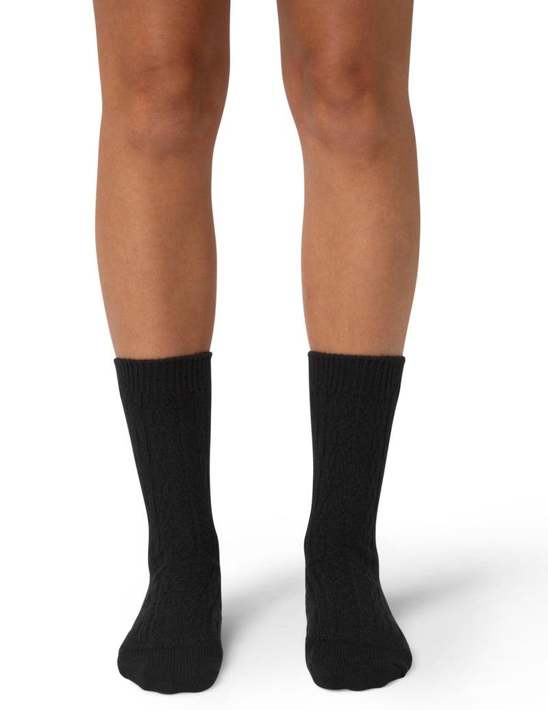 HUE Women's Crew Length Boot Socks, 2 Pair Pack, Black Cable, One Size - Image 2