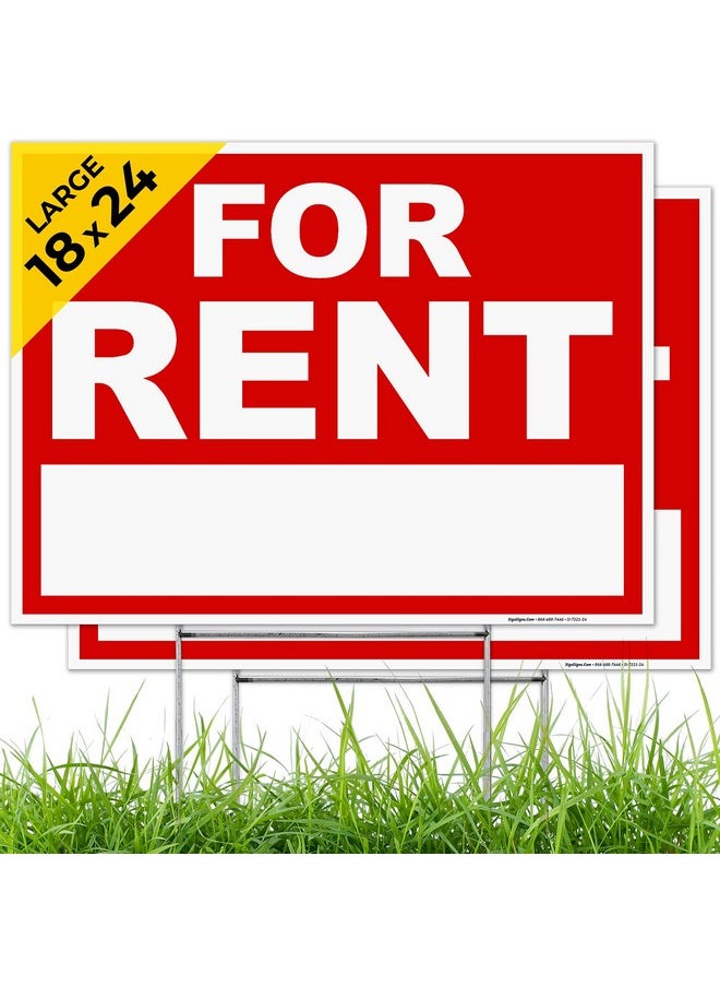 Sigo Signs Sigo Signs, for Rent Sign, (2 Pack) Double Sided 18x24 Inches, Corrugated Plastic with Metal H Stake, Made in USA  - Image 1