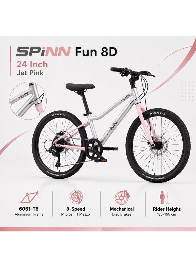 SPINN Fun 8D 24-Inch  Kids & Teens | 24-Inch Wheel Size | Adjustable Seat | 8-Speed Disc Brake | Jet Pink - Image 2
