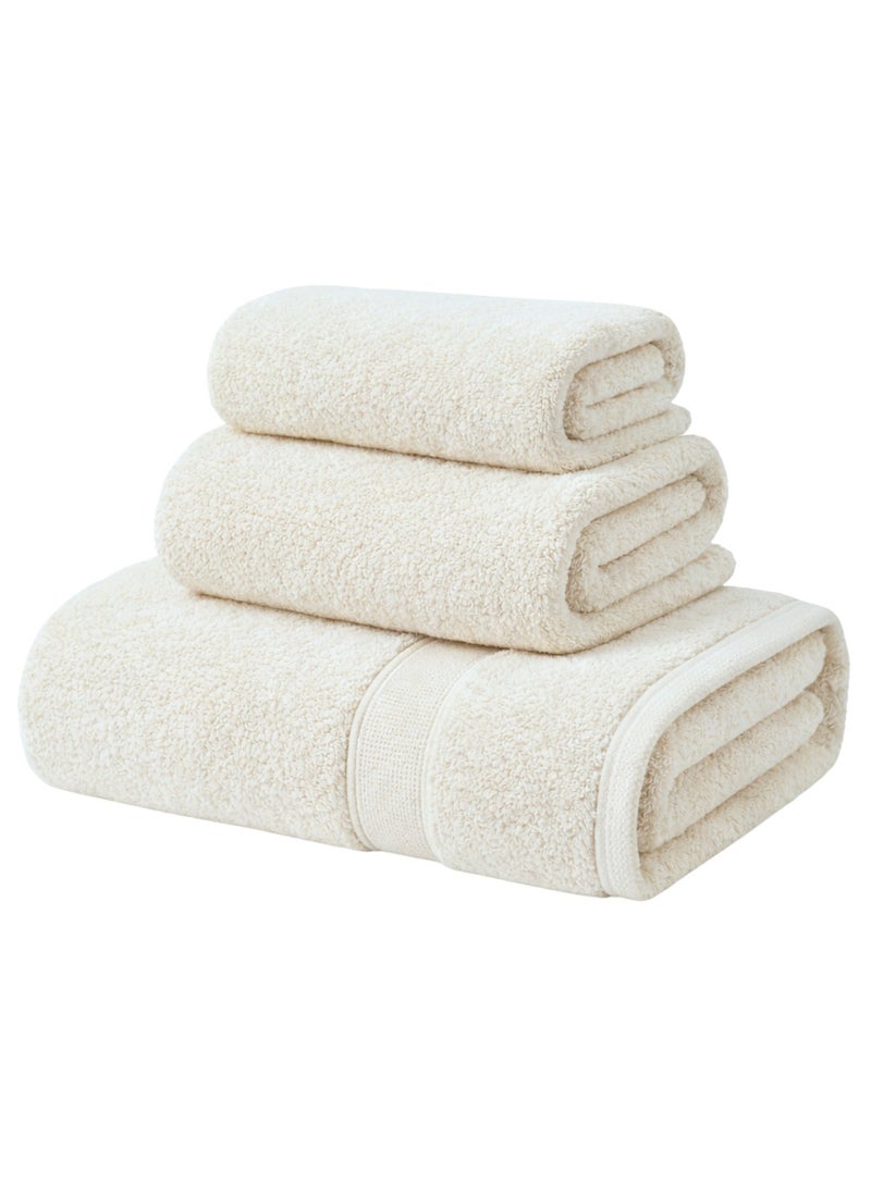 إيتن هوم وير طقم فوط حمام قطن مصري مكون من 3 قطع - 1 فوطه يد كبيرة جدا 50 × 90 سم وفوطتين للوجه 30 × 30 سم - فوط فائقة النعومة وعالية الامتصاص وسريعة الجفاف (كريمي) - Image 1