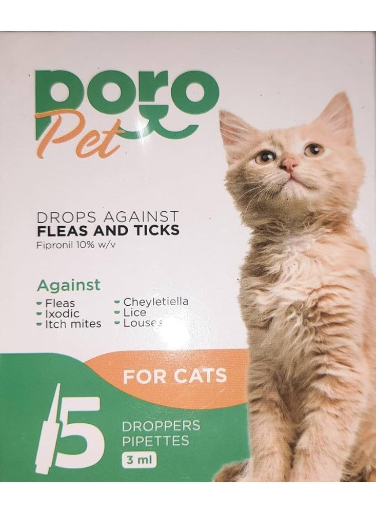 OMNIMAX Poro Pet Flea and Tick Drops for Cats Parasite Protection 5 Pipettes